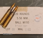 5.56 brass cased Ball M193 ammo (320 rounds)