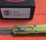Microtech Dirac OTF, 2.92' Apocalyptic DE Dagger Blade, OD Green Aluminum Handle, used with light wear, blade/knife in excellent condition. OEM box/manual