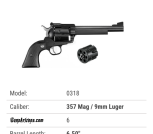 Ruger 357/9mm convertible 