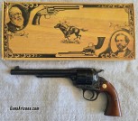 Cimarron 1896 Bisley, 44 special, 6-round cylinder, 7.5-inch barrel, blue case hardened, walnut grips with gold medallion, matching original box and manual