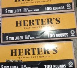 3 BOXES Herter's Target 9mm Luger 115 Grain Full Metal Jacket handgun ammunition.        100 COUNT EACH 