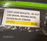CAST LEAD .45 ACP, 230 GR, ROUND NOSE SILVER/BLUE (27 COUNT)