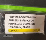 POLYMER COATED LED BULLETS 38/357, .358 DIAMETER, 105 GRAIN (136 COUNT)