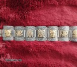 Vintage Sterling Silver 18k Gold Peruvian Figural Panel Bracelet HEAVY