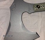 RMJ Berserker Axe (new, unused, in box) dirty olive handles, with sheath and straps