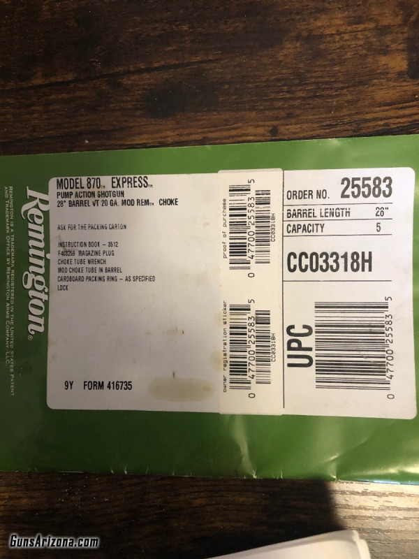 Remington 870 Shotgun Firearms Willcox Guns Arizona Classifieds