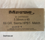 IMI 5.56mm x 45, 69 GR, Sierra HPBT- Match