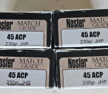 Nosler .45 ACP Match 230 Gr. JHP, 4 Boxes of 20 (80 Rounds Total)